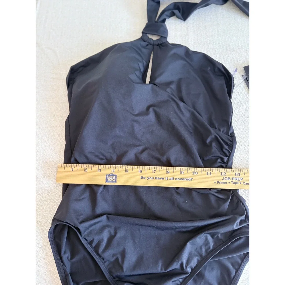 Lauren Ralph Lauren One Piece Swimsuit Womens 14 Black New Halter Ruched Keyhole
